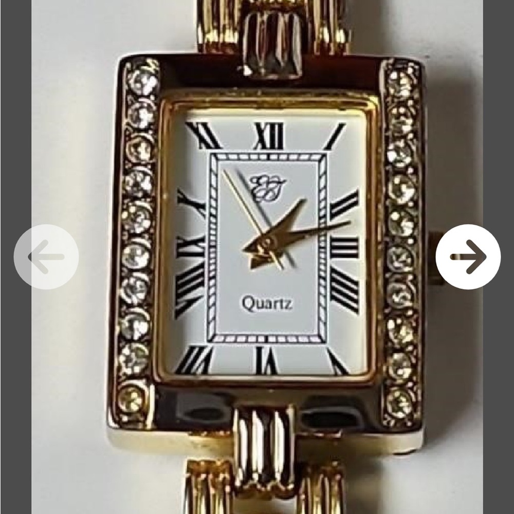 Gold Crystal-Accent Rectangular Quartz Watch - image 2
